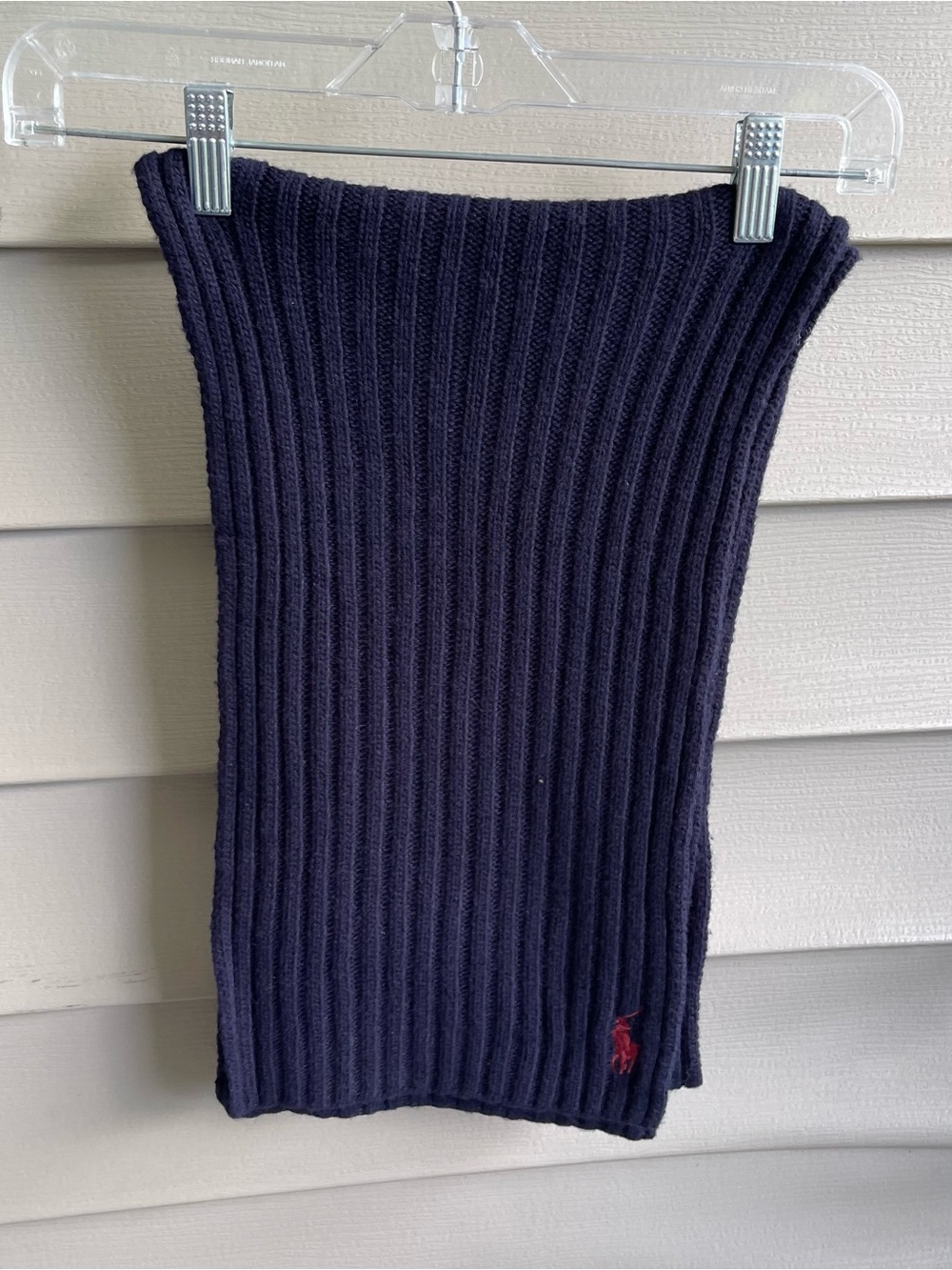 Polo Ralph Lauren Unisex Lambswool Blend  72x9 Navy Blue Scarf Pony Preppy
